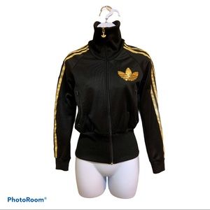 Adidas Black & Gold Zip-front Jacket w Sequin Logo